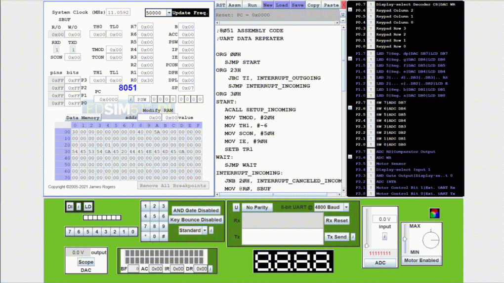 8051 Serial Repeater EdSim51 Simulation Software